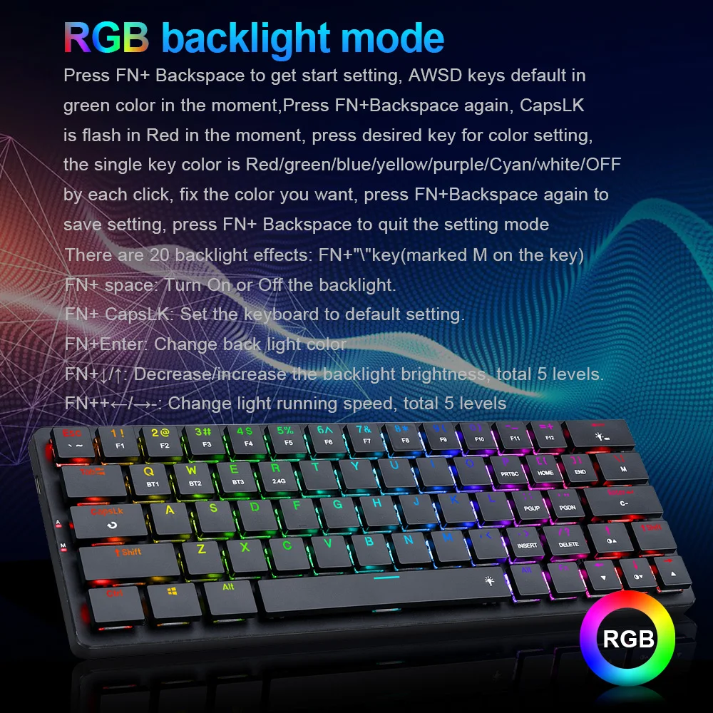 REDRAGON إليز برو K624P RGB سوبر ضئيلة الميكانيكية الألعاب لوحة المفاتيح USB دعم بلوتوث اللاسلكية 2.4G 63 مفاتيح ل حساب PC