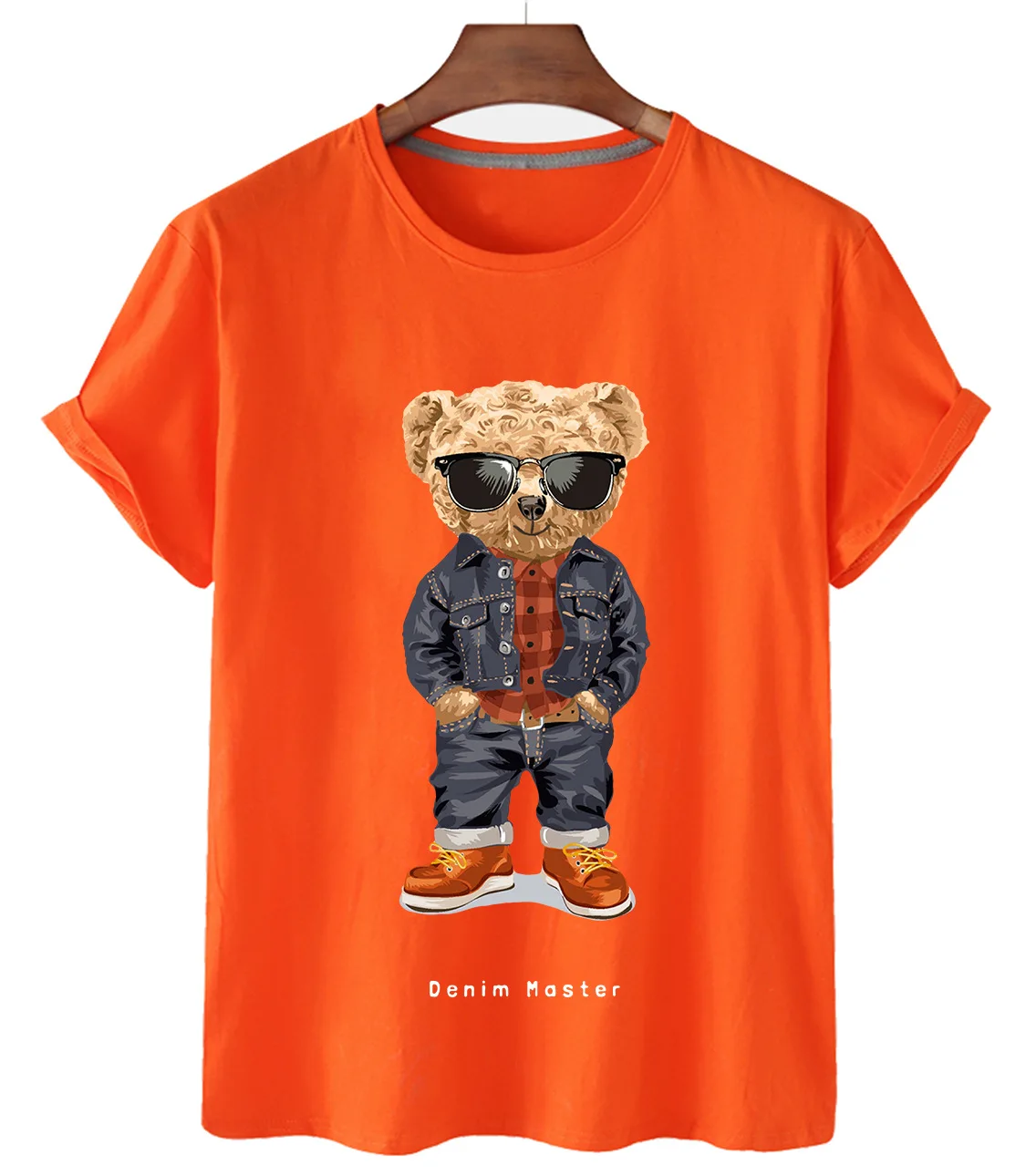 Pure Cotton Cool Sunglasses Bear Print Short Sleeve O-neck Loose Casual Top T-shirt Female Oversized T-shirt Half Sleeve S-3XL