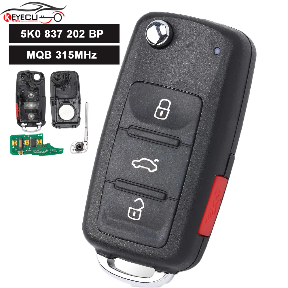 

KEYECU 5K0837202BP 315MHz ID48 Keyless Go Smart Remote Key Fob for Volkswagen Jetta Passat 2017 2018 2019 NBGFS93N 5K0 837 202BP