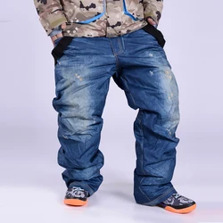 High Quality Men Winter Super Warm Skiing Pants Windproof Waterproof Strap Trousers Snow Snowboard Skate Pants Ski Overalls New