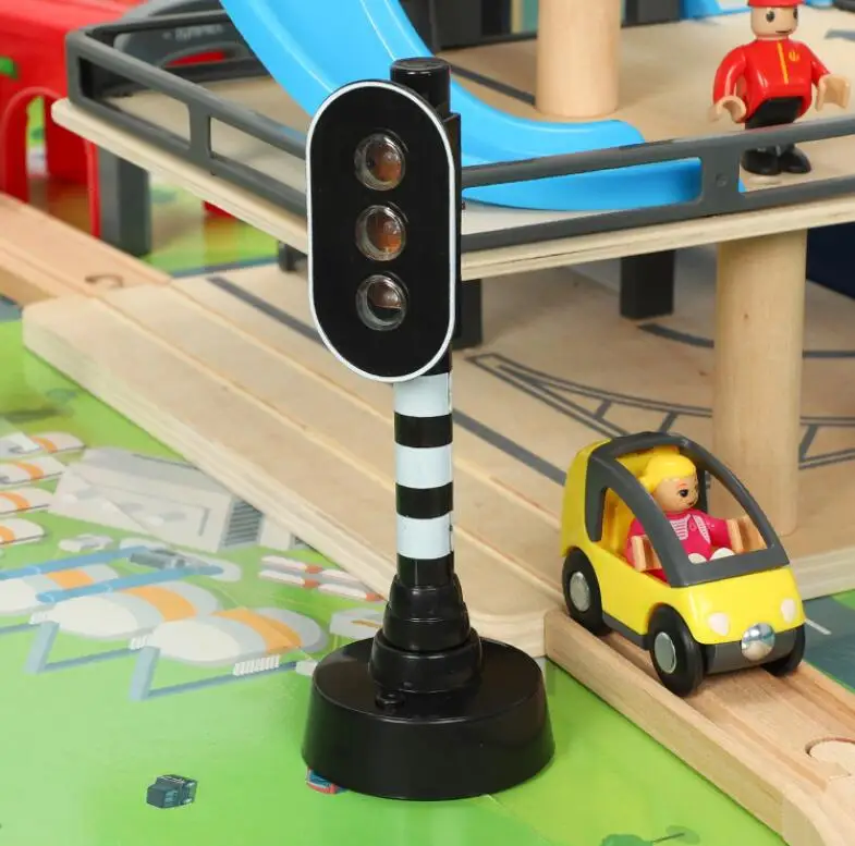 Wooden Track Train Railway Set Accessories Traffic Light Scene Rail Transit Fit For Wood Magnetic Track Train Educational Toys