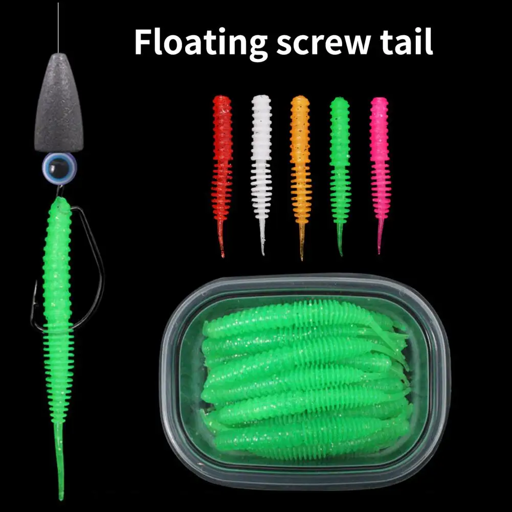 50Pcs/Box Exquisite Fishing Bait Floating Screw Tail Soft Bait Fishing Accessories Thread Design Fishing Lure Swim Bait