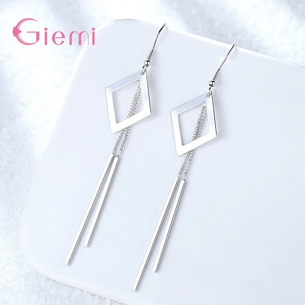 Modern 925 Sterling Silver Jewelry Fine Eardrop Hook Earring Huggie Square Pendiente for Women Girls Christmas Gifts