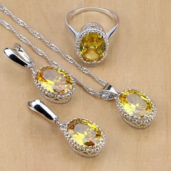 Natural Light Yellow Cubic Zirconia 925 Sterling Silver Jewelry Sets For Women Party Earrings/Pendant/Necklace/Rings