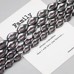 WLYeeS Distortion Oval Hematite Beads Hollow Natural Stone Spacer Loose Bead for Jewelry Bracelet Making DIY Accessories 15inch
