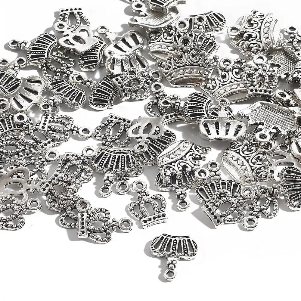 20/50pcs European Style Silver Plated Alloy Bead Hollow Crown Charms For Jewelry Making DIY Earrings Bracelet Necklace Pendants