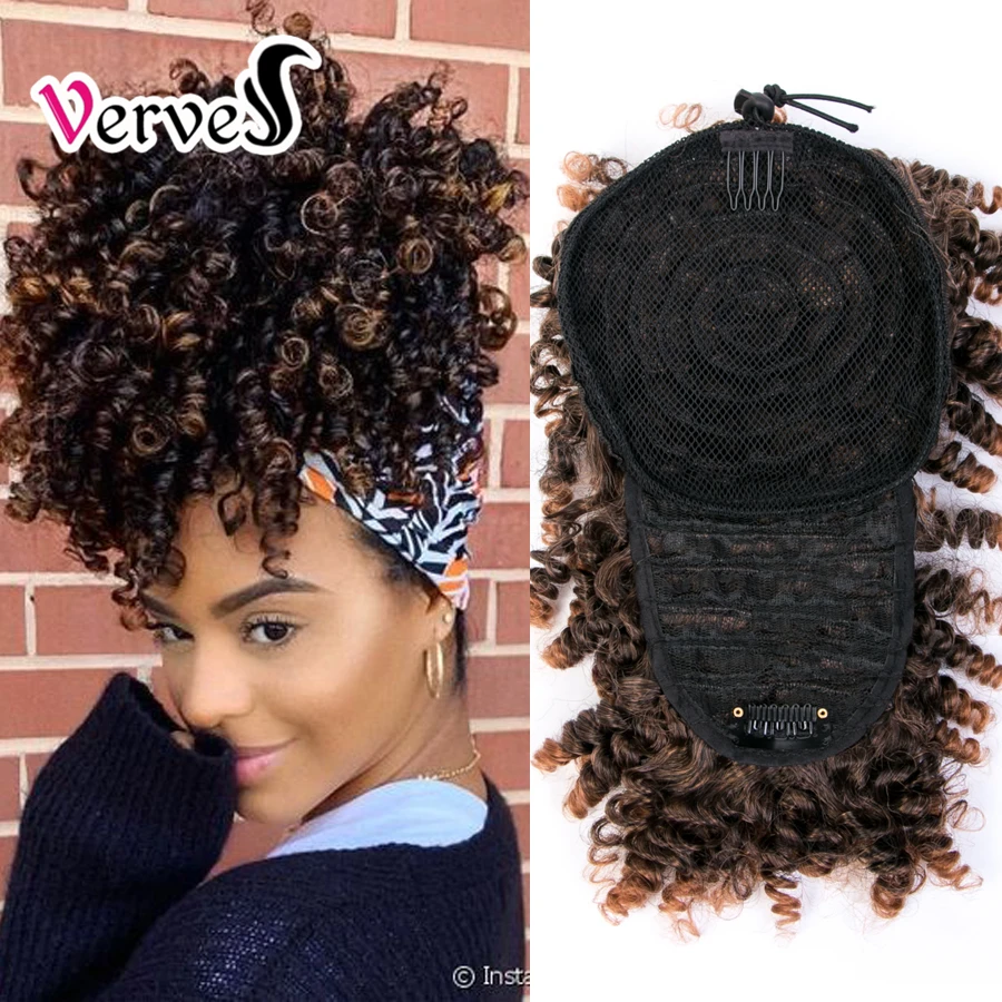 VERVES Synthetic Curly Chignon With Rubber Band Blonde Brown Synthetic Hair Ring Wrap On Messy Bun Ponytails extension