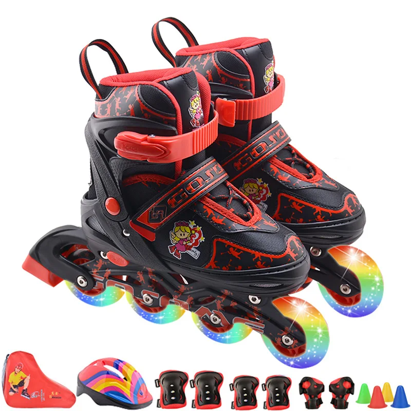 Roller skates roller skates children's full flash suit 3-10 years old men and women adjustable roller skates single row roller