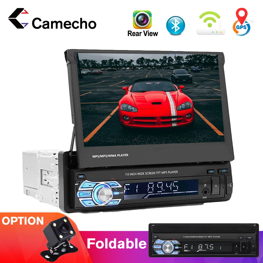 

Camecho One din Car radio MP5 Player GPS Navigation Multimedia car audio stereo Bluetooth 7" HD Retractable Autoradio AUX-IN /FM