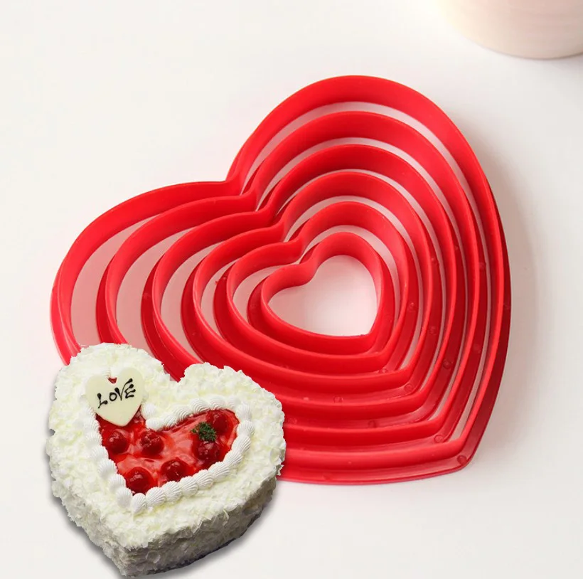 Moule à gâteau en plastique en forme de cœur, emporte-pièce, tampon à biscuit, fondant, sucre artisanal, outils de décoration de pâtisserie, 6 pièces/ensemble