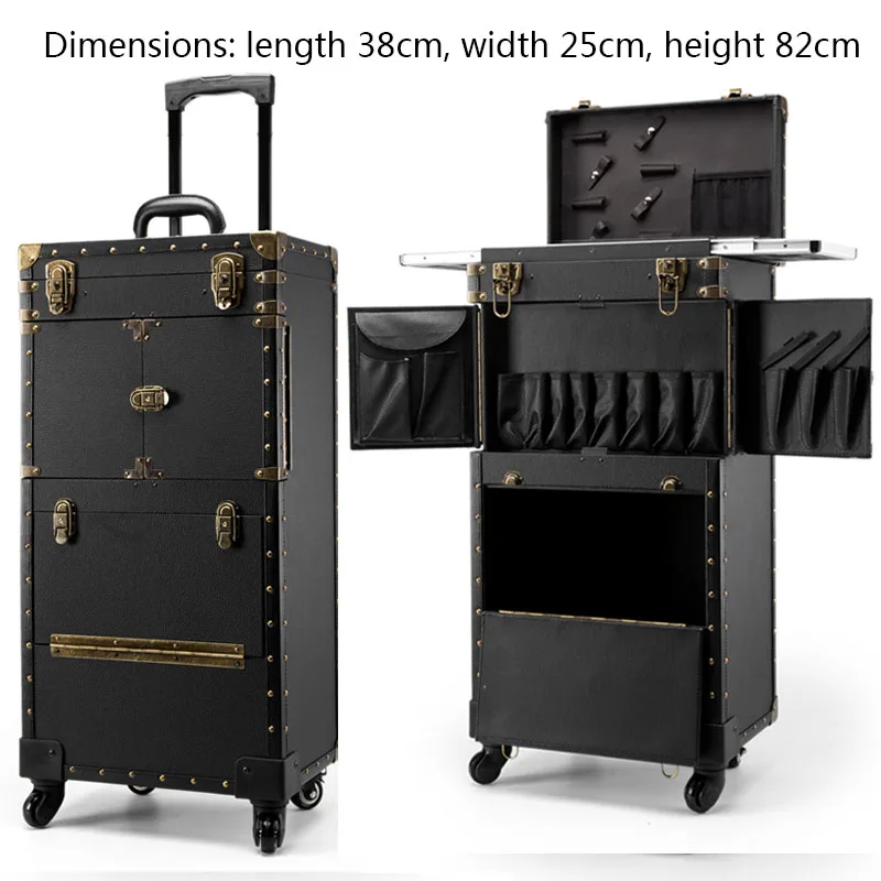 Cosmetic Case Rolling Luxury Luggage Case Stylist Retro Beauty Tattoo Folding Trolley Women Big Capacity Suitcase Makeup Bag