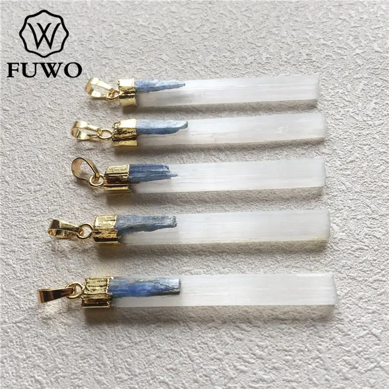 FUWO Wholesale Natural Selenite Pendant,Golden Plated Crystal Accessories For Women Jewelry Making 5Pieces/Lot PD289