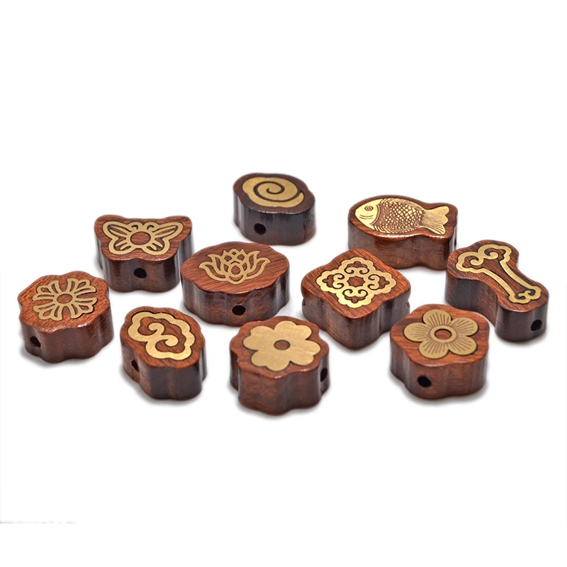 MZ201 Nepal Inlaid Copper Beads Natural Rosewood Beads Tibetan Bead Antique Golden For Jewelry Making DIY Bracelet Yoga Necklace