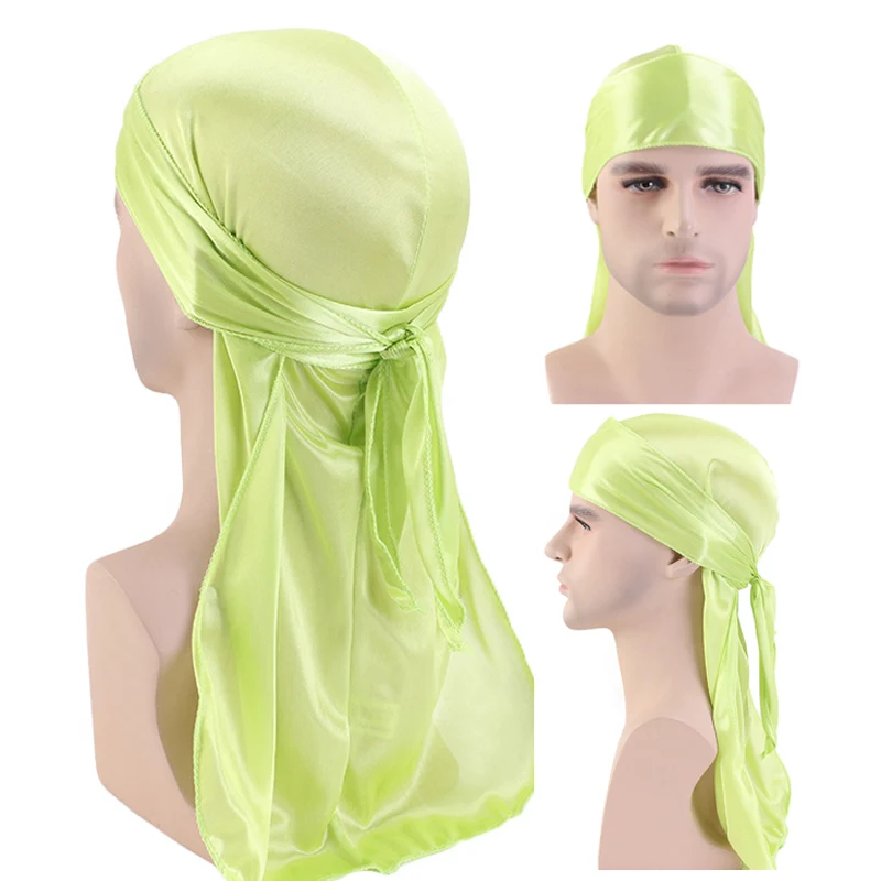 Unisex Langer seidiger Durag Long Tail Seidiger Schal Muslim Doo Rag Piratenhut Durag Chemo Caps Totenkopfmütze Turban Haarband Bandanas – Detail 2