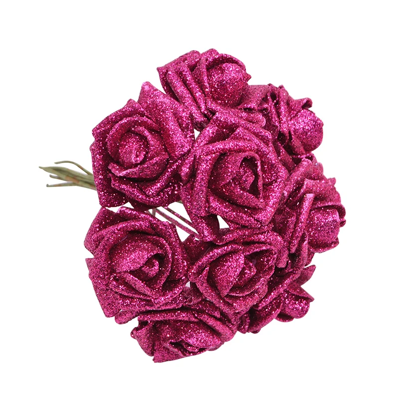 5/10/20pcs 6cm Gold Silver Rose Flower Glitter Foam Flower Artificial Rose Bouquet Wreath Decorative Xmas Wedding DIY Supplies - Image 5