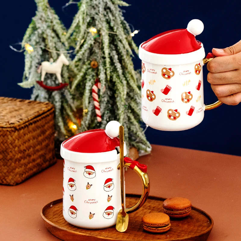 

Creative Christmas Ceramic Coffee Cup Cute Santa Claus Snowman Milk Tea Water Mug with Spoon Home Office Drinkware Holiday Gifts