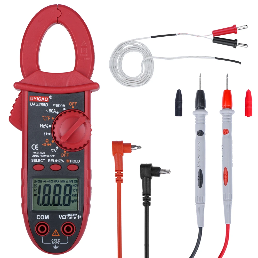 QHTITEC UA3268D Precision Clamp Meter T-RMS 6000 Counts Multimeter Digital Voltage Tester Auto-Ranging Temperature Capacitance