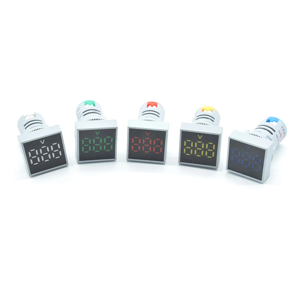 1PCS 22mm AC 50-500V Five Color Square Voltmeter  Panel LED Digital Voltage Meter Indicator Light