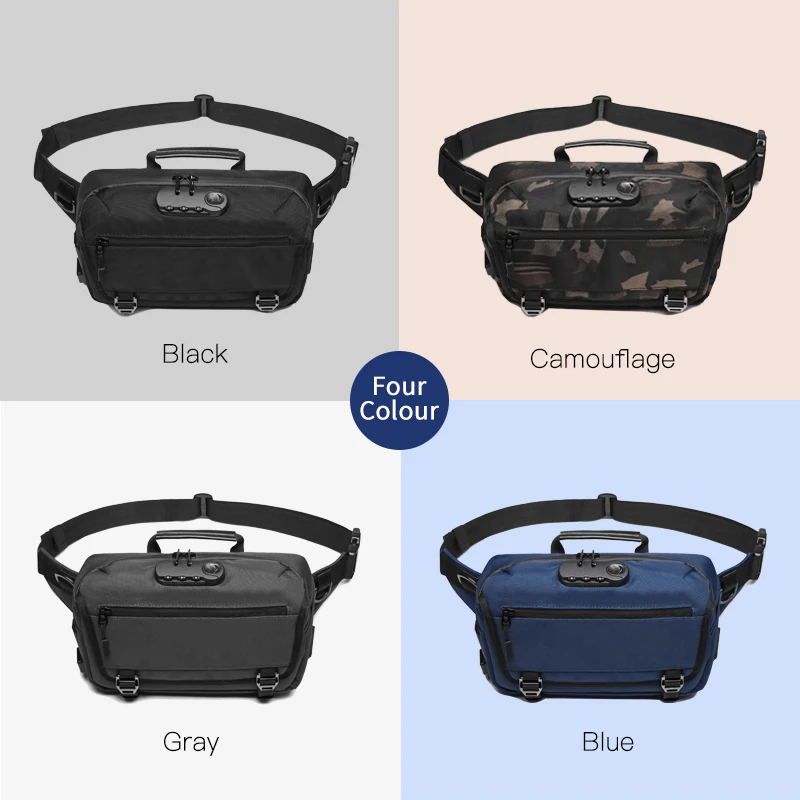 OZUKO ใหม่ Anti-Theft Men เอวกระเป๋า Fanny Pack ชายกันน้ำเอวกระเป๋า USB ชาร์จกระเป๋าทรวงอกสำหรับโทรศัพท์มือถือ