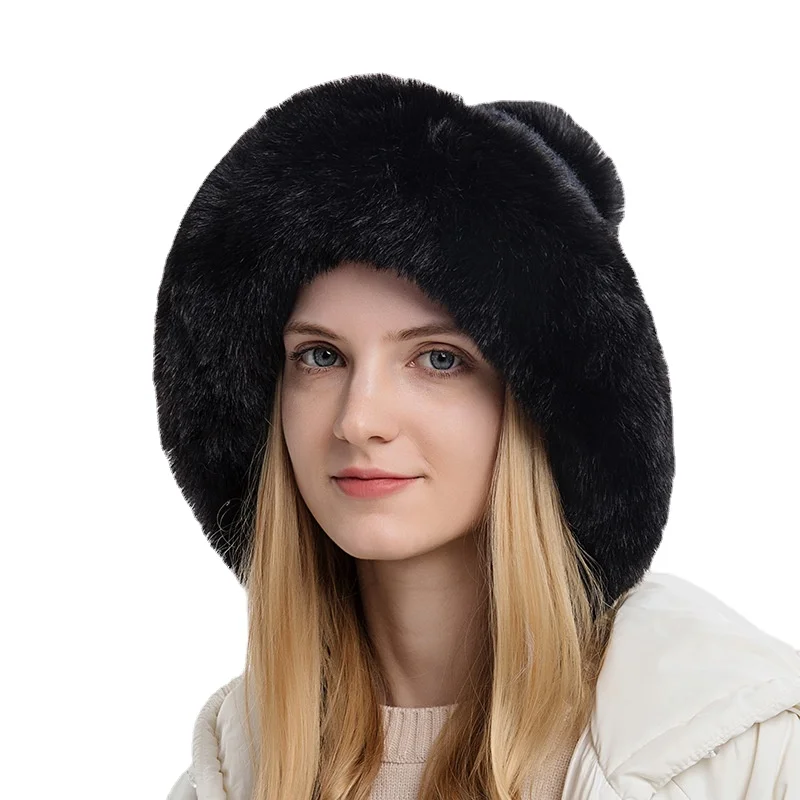 

Autumn and Winter Ladies Pullover Hat with Three Fur Balls Outdoor Thickening Plus Velvet Cold Warm Pure Color Knitted