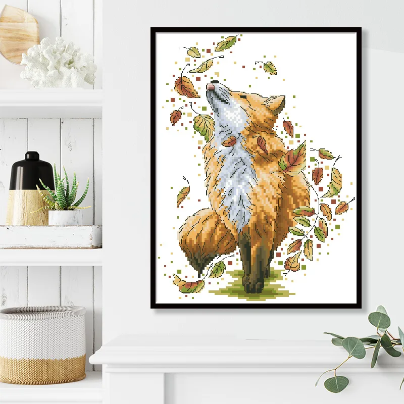 Dancing Fox timbrato kit punto croce tessuto non stampato ricamo su tela set da ricamo 11 14CT artigianato fai da te decorazioni per la casa dipinti