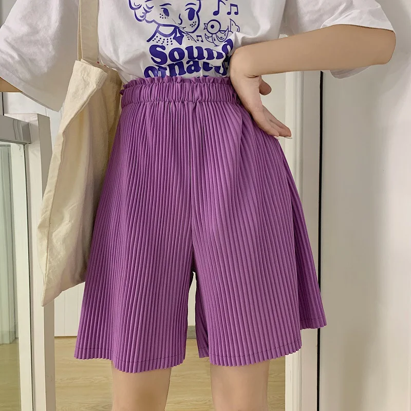 Short Harajuku à taille élastique pour femme, vêtement décontracté, ample, plissé, mode coréenne, jambes larges, été