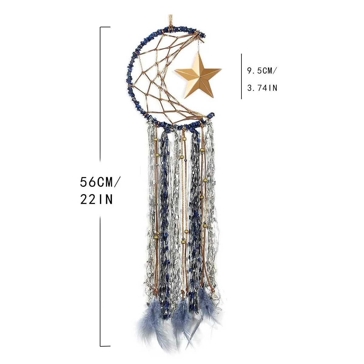 Hot Selling Blue Made Half Circle Moon Design Dream Catcher Feather Hanging with Star Home Decoration Ornament Festival Gifts