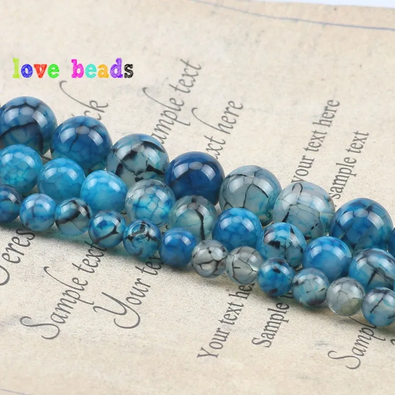 Blue Dragon Vein Agates Beads 6/8/10mm Natural Stone Round Beads for Jewelry Making DIY Bracelet Accessories 15‘’ Strand