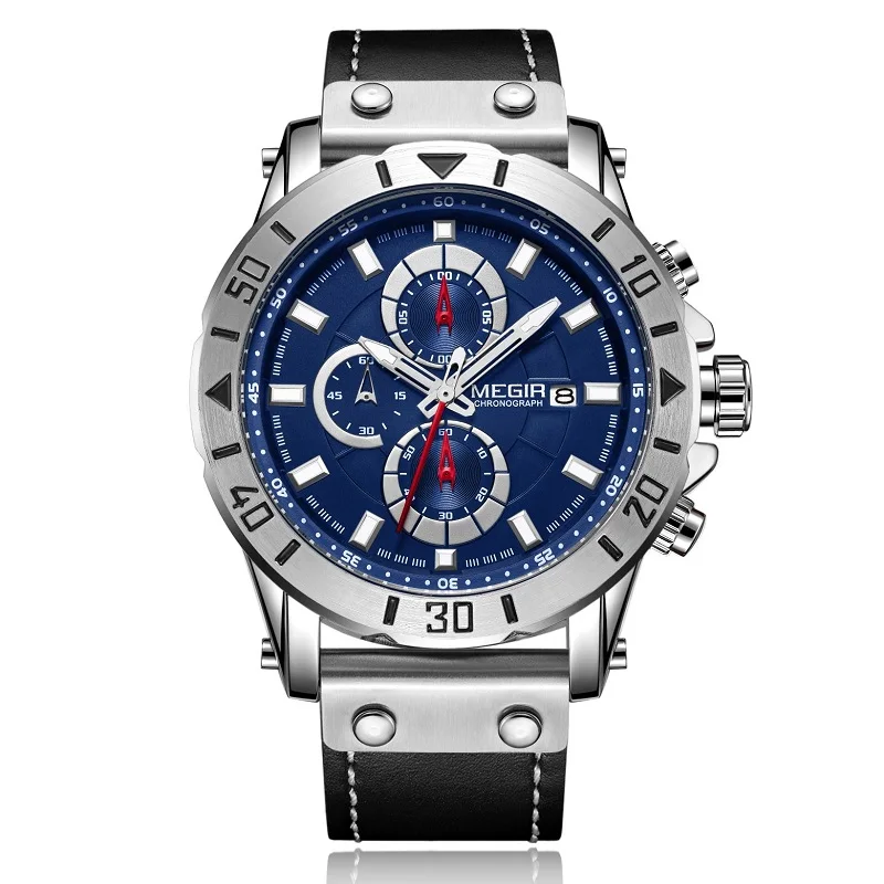 Chronograph Quartz Watches for Men Top Brand Luxury MEGIR Blue Men Sport Watch Clock Relogio Masculino Montre Homme Hour Time