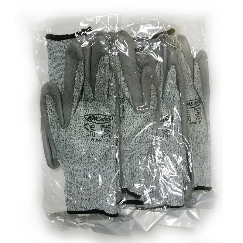 NMSafety High Quality 6 Pairs HPPE Anti-Cut Resistance Glove With PU On Palm Cut-Proof Safety Gloves