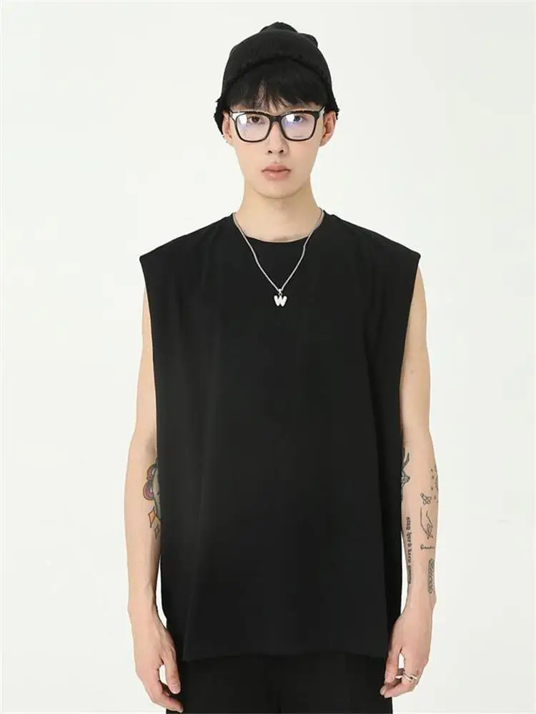 

Men's Sleeveless T-Shirt Summer New Round Collar Solid Color Base Classic Simple Casual Loose Oversized Vest