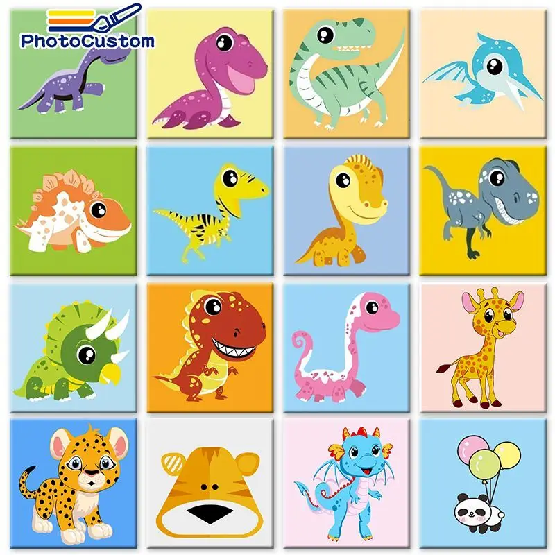 PhotoCustom Painting By Numbers Kits Frame dinosaur Oil Paint By Number For kids Unique Diy Gift Home Wall Artcrafts