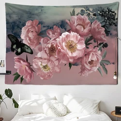 Tapiz de pared de estilo floral, patrón de mariposas, decoración del hogar, ilustración de dormitorio, tela de pared