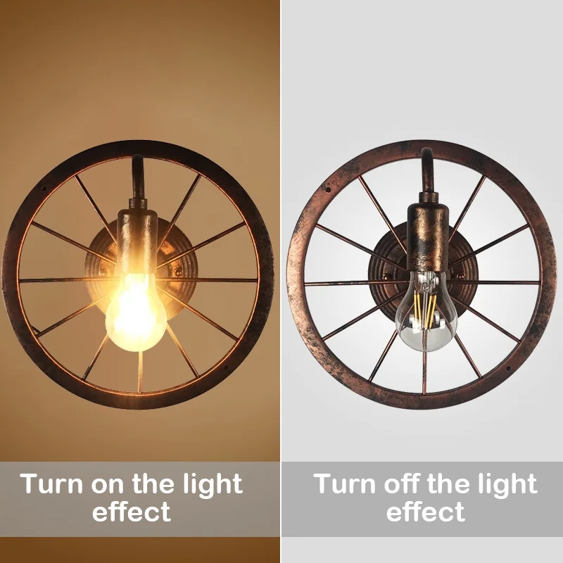 Retro Vintage Wheel Wall Light Industrial Style Restaurant Bar Cafe Wall Lamp Corridor Bedside Bedroom Stair Balcony Lights