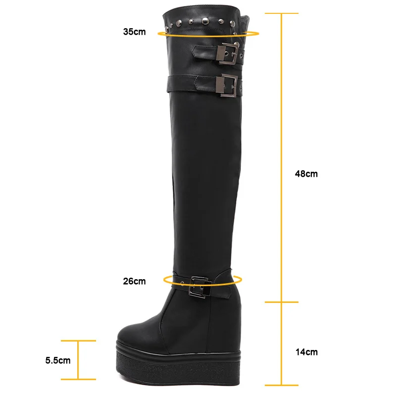 2019 Winter Thick Bottom Height Increasing Over The Knee Boots Women High Heels Platform Shoes Woman Leather Knight Boots WB1504