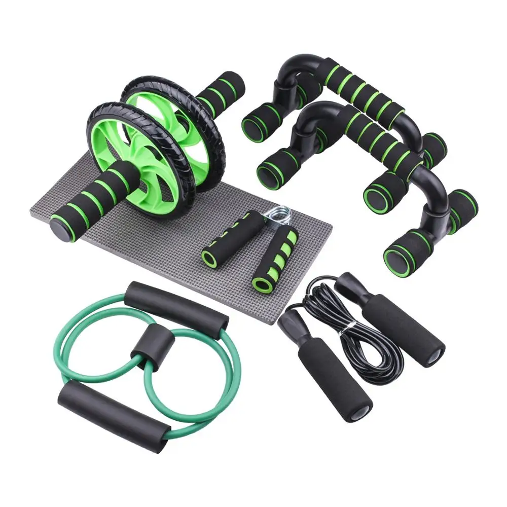 AB Wheel Roller Kit with Push-Up Bar Jump Rope Hand Gripper and Knee Pad for Gym Home Workout