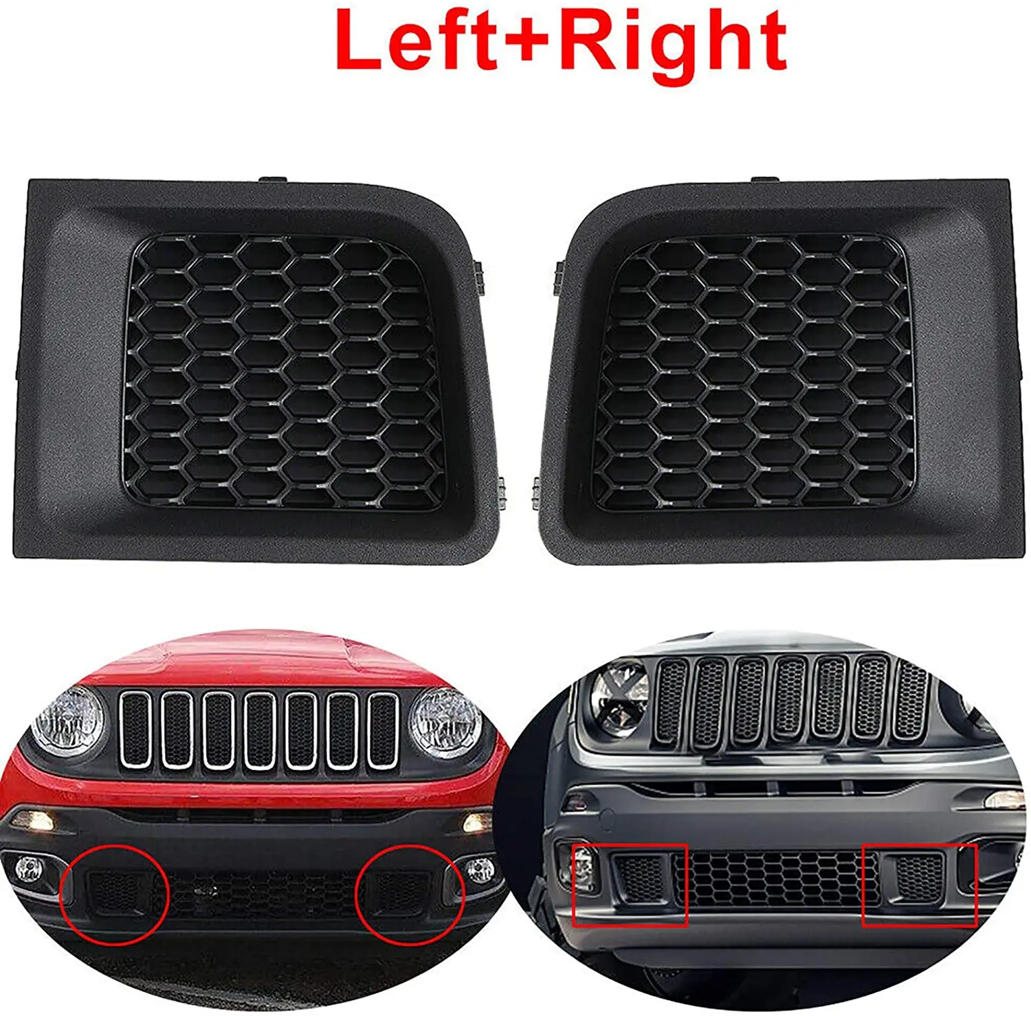 1 Pair Left & Right Front Bumper Lower Grille Bezel Cover For Jeep Renegade 2015-2018 (Black) 5XB62LXHAA Left / 5XB63LXHAA Right