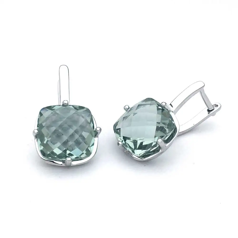 Natural Green Amethyst Earring Sterling 925 Silver Cushiom Cut 10mm 7Ct Fine Jewelry for Women Lady Party Gift