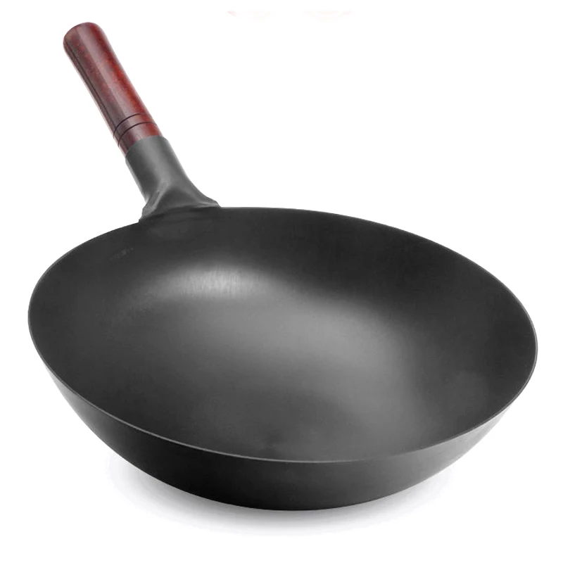 Chinese Iron Pot,Traditional Hand Hammered Iron woks and stir Fry Pans,Non Sticky, no Coating, Less Oil