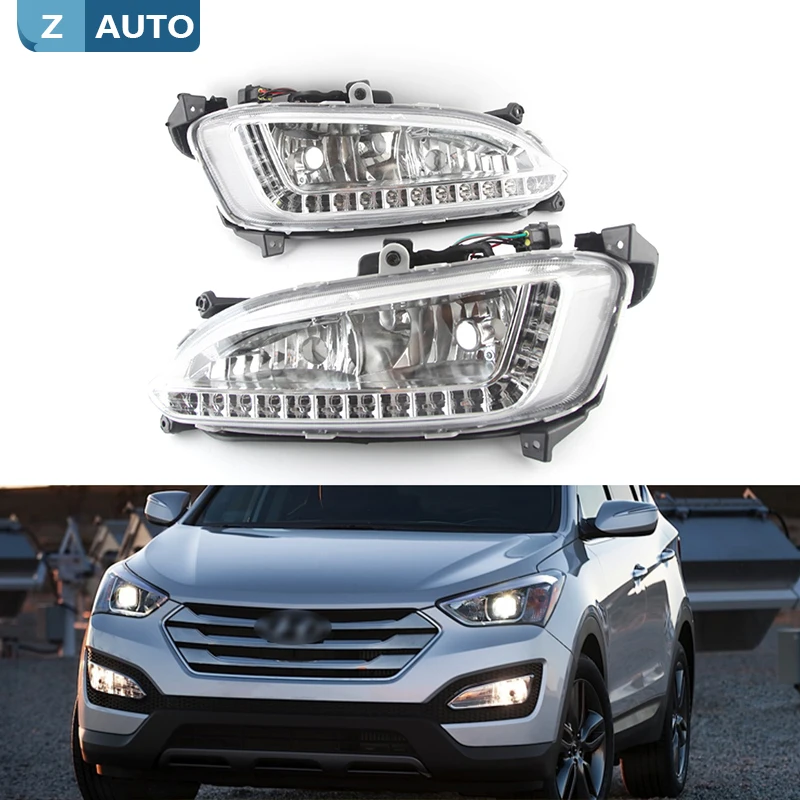 For Hyundai Santa Fe IX45 2013 2014 2015 1 Pair 12V Fog Lamp DRL LED Daytime Running Light Waterproof Car Headlight Assembly