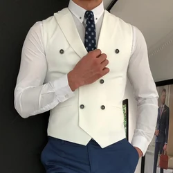 White Slim Fit Men Vest with Double Breasted One Piece Custom Male Suit Wasitcoat Peaked Lapel Wedding Gromsmen Waist Coat New