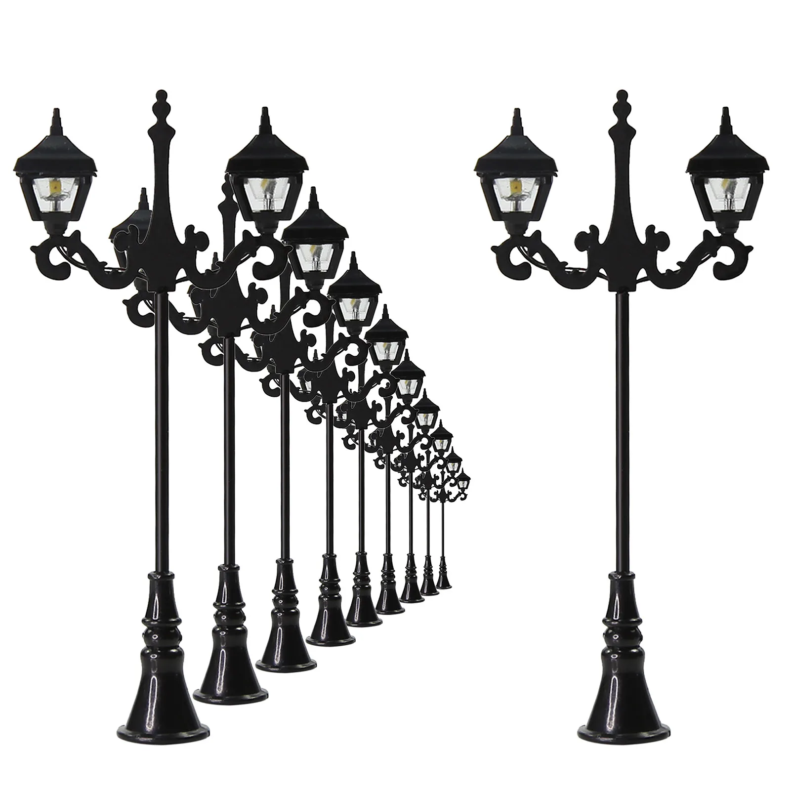 10pcs Model Trains OO HO Scale 1:75 Two-heads Lamp Post Street Lights LEDs Warm White LFT08OO