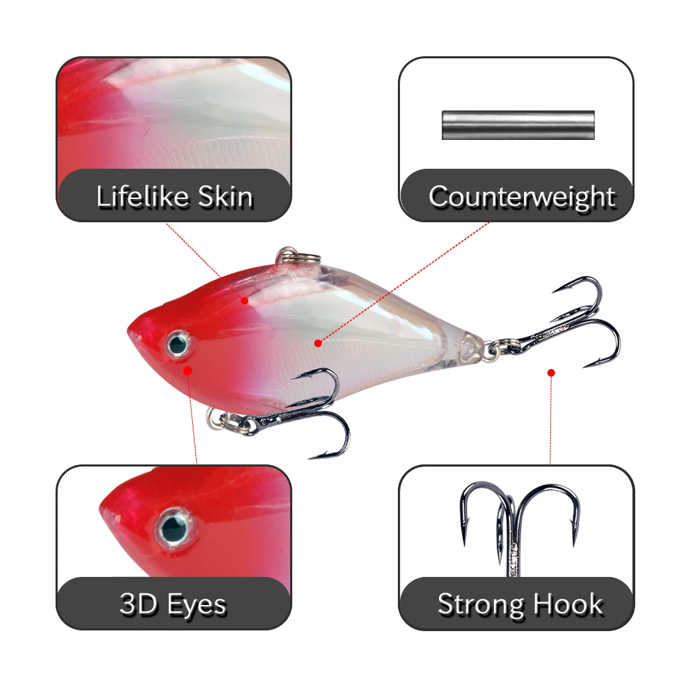 LINGYUE 6 cm 13G VIB Fishing Lure Hard Bait Deep Diving Swivel Bait Winter Sea Fishing Tackle Rattling Pesca For Bass