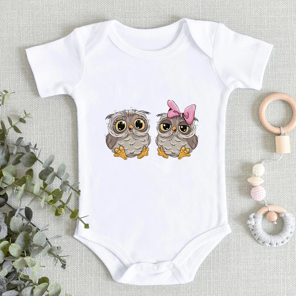 Kawaii Owl Print Baby Girls Boys Clothes Fashion Cute Summer Casual Newborn Baby Bodysuit Short Sleeve Harajuku Wholesale Romper