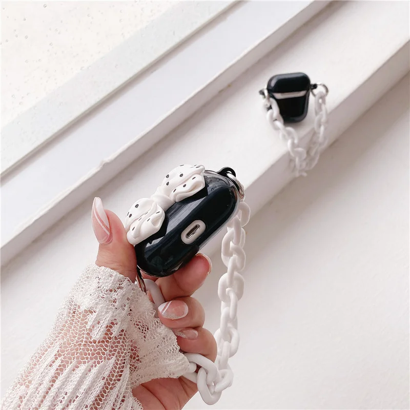 INS New Luxury Polka Dot Bow Knot Earphone Case For Airpods1 2 Pro3 Binaural Acrylic Bracelet Headphone Shockproof Protect Cover