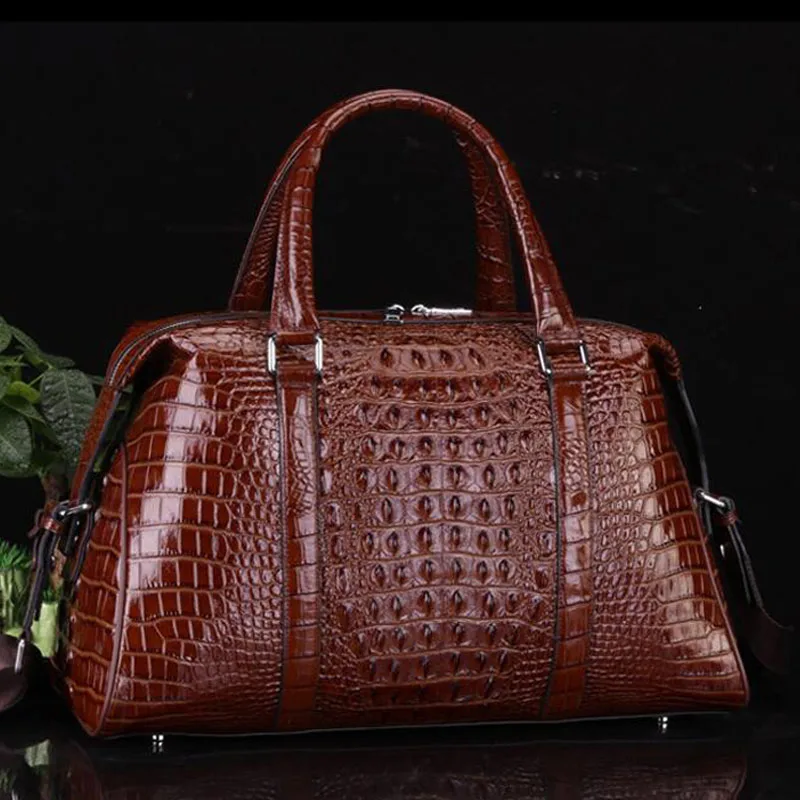 Real Cowhide Crocodile Leather Bag for Men, Luxury Handbag, Business Travel Bag, All-Match Shoulder Bag, Messenger Bag, 2022