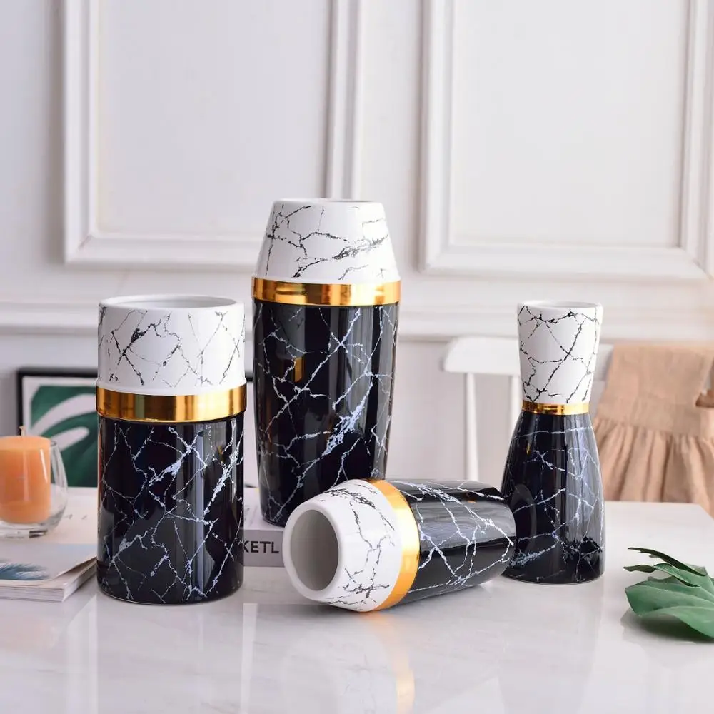 

Vase Luxury White Black Marble Golden Vases Glazed Ceramic Vase Decoration Home Adornos Para Casa For Tabletop кашпо