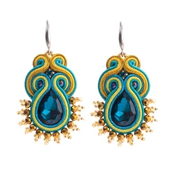 Fashion Handmade jewelry Soutache earrings for women Ethnic boho Hook Dangle earring Colorful Crystal earring Pretty New trend