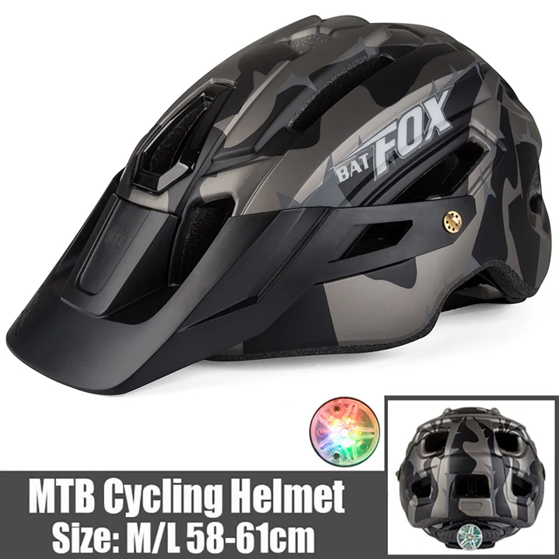 

BATFOX MTB Bicycle Helmet Camouflage Helmet Mountain Road Bike Riding Helmet With Tail Light DH AM casco ciclismo bicicleta