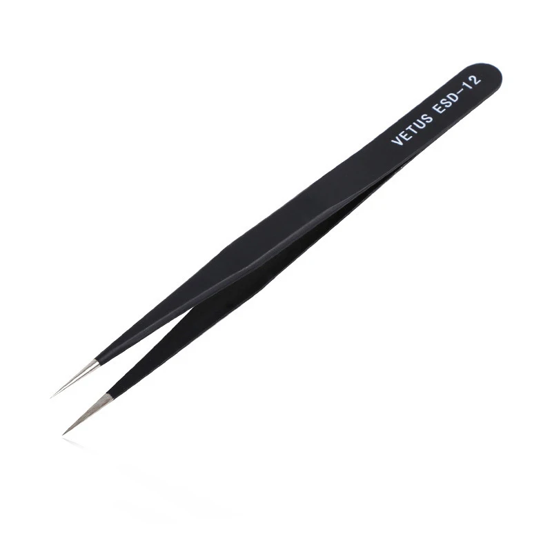 Juego de Pinzas de precisión antiestáticas, herramientas electrónicas de reparación, acero inoxidable, ESD, 2 uds.
